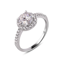 Load image into Gallery viewer, Sterling Silver Rhodium Moissanite Stone Engagement Halo Ring Thickness-1.9mm, Dimensions-9.4mm