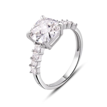 Load image into Gallery viewer, Sterling Silver Rhodium Moissanite Square Stone Engagement Ring Thickness-2.6mm, Dimensions-7.8mm
