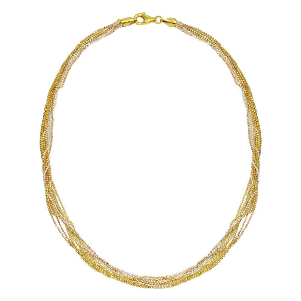 Sterling Silver 3 Toned Diamond Cut Bead Chain Necklace