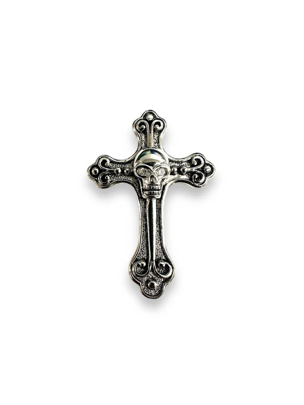 Sterling Silver Oxidized Celtic Cross Skull Clear CZ Pendant