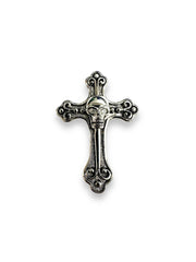 Sterling Silver Oxidized Celtic Cross Skull Clear CZ Pendant