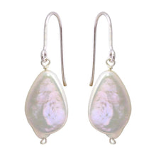Load image into Gallery viewer, Sterling Silver Rhodium Plated Fish Hook Teardrop Shape Dangling Pearl Earrings