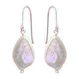 Sterling Silver Rhodium Plated Fish Hook Teardrop Shape Dangling Pearl Earrings