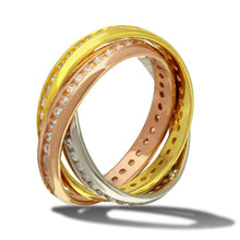 Load image into Gallery viewer, Sterling Silver Three Toned Interlocked Eternity Band With CZ StonesAnd Width 1mmAnd Dimensions 4mmAnd Weight 7.1 grams