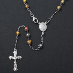 Sterling Silver High Polished 3 Toned Filigree Rosary