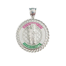 Load image into Gallery viewer, Sterling Silver Rhodium Plated Clear Green And Red CZ Saint Jude Pendant Width-35mm