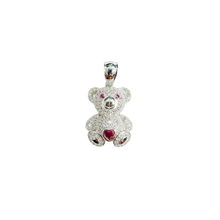 Load image into Gallery viewer, Sterling Silver Rhodium Plated Teddy Bear Heart Clear and Red CZ Pendant Thickness-13mmx17mm