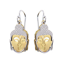 Load image into Gallery viewer, Sterling Silver Two Toned Flat Buddha Shaped Earrings