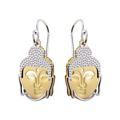 Sterling Silver Two Toned Flat Buddha Shaped Earrings