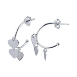 Sterling Silver Rhodium Plated Dangling Heart Silver Charm Earrings