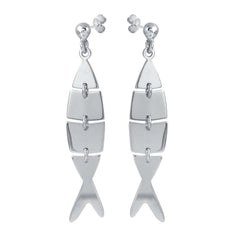 Sterling Silver Rhodium Plated Dangling Flexible Fish Earrings
