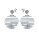 Sterling Silver Rhodium Plated Dangling Flexible Disc Earrings