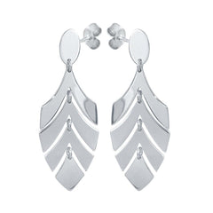 Sterling Silver Rhodium Plated Dangling Flexible Half Leaves Earrings