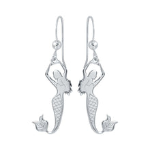 Load image into Gallery viewer, Sterling Silver Rhodium Plated Dangling Mermaid Earrings