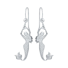 Sterling Silver Rhodium Plated Dangling Mermaid Earrings