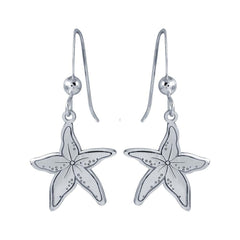 Sterling Silver Rhodium Plated Dangling Starfish Earrings