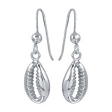 Sterling Silver Rhodium Plated Dangling Cowrie Shell Earrings