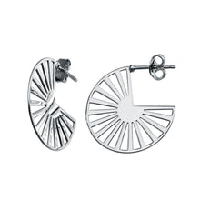 Load image into Gallery viewer, Sterling Silver Rhodium Plated Semi Hoop Fan Earrings - silverdepot