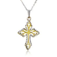 Load image into Gallery viewer, Sterling Silver Gold and Rhodium Plated Double Cross Necklace