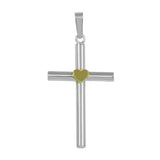 Sterling Silver Rhodium Plated Small Cross Pendant with Gold Heart Pendant