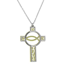 Load image into Gallery viewer, Sterling Silver Two Tone Hold and Rhodium Plated Cross PendantNecklace