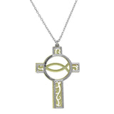 Sterling Silver Two Tone Hold and Rhodium Plated Cross PendantNecklace