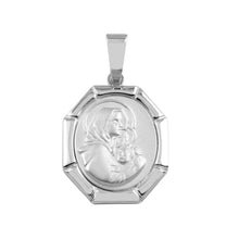 Load image into Gallery viewer, Sterling Silver Oval Mary and Baby Jesus Medallion Pendant, 19.4mm x 26.6mm