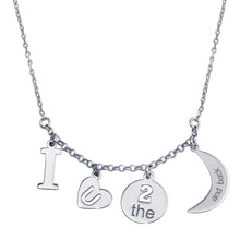 Load image into Gallery viewer, Sterling Silver Rhodium Plated I LOVE U 2 Moon Back Charm Necklace
