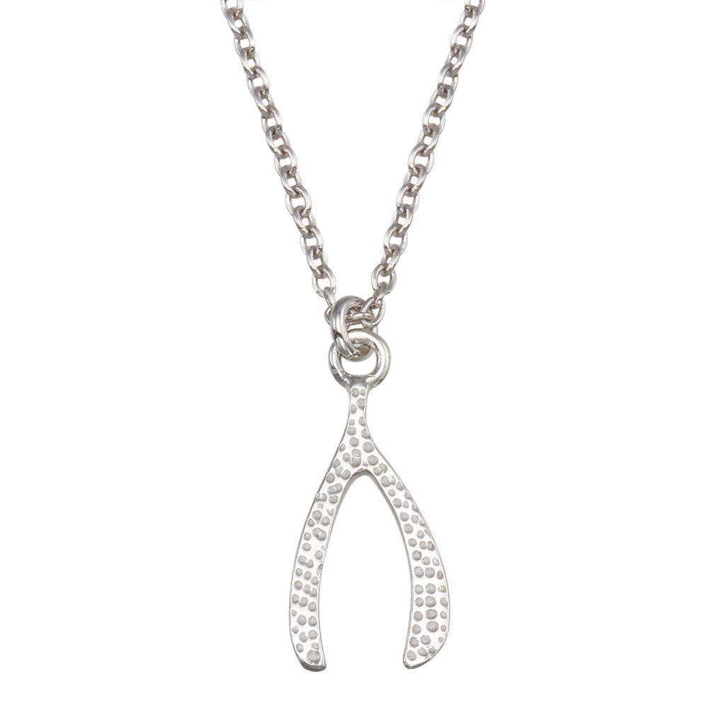 Sterling Silver Rhodium Plated Wishbone Pendant Necklace