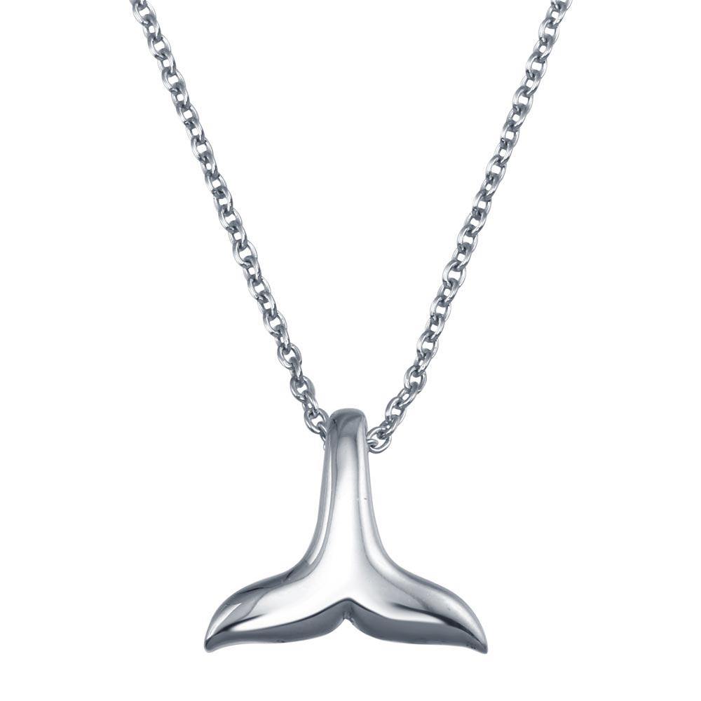 Sterling Silver Rhodium Plated Whale Tail Pendant Necklace - silverdepot