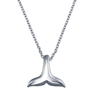 Sterling Silver Rhodium Plated Whale Tail Pendant Necklace - silverdepot