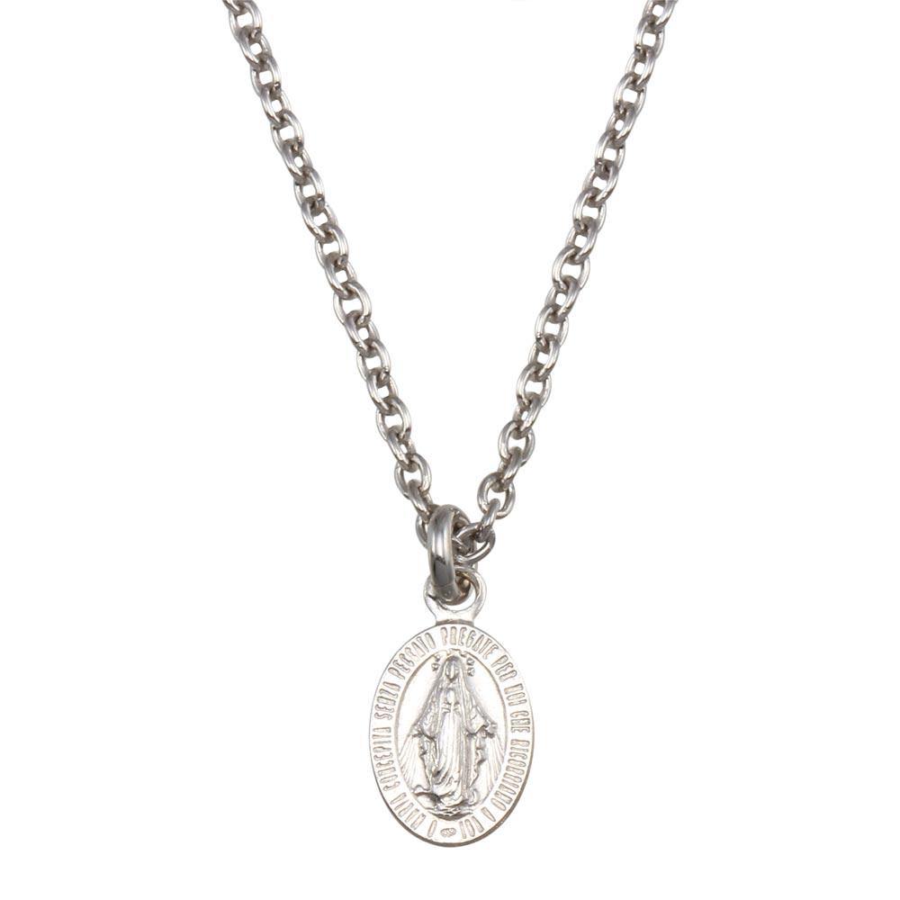 Sterling Silver Rhodium Plated Virgin Mary Medallion Pendant Necklace - silverdepot