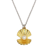 Sterling Silver Two Toned Clam and Synthetic Pearl Pendant Necklace