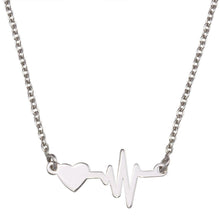 Load image into Gallery viewer, Sterling Silver Rhodium Plated Heart and Heartbeat Pendant Necklace - silverdepot