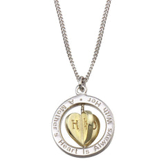 Sterling Silver Two Toned Mother's Heart Spinner Pendant Necklace