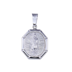 Sterling Silver High Polished Nuestra Señora de Guadalupe Octagon 19.5mm x 26.8mm Pendant