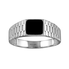 Load image into Gallery viewer, Sterling Silver Rhodium Plated Black Enamel Jubilee Design Shank Ring