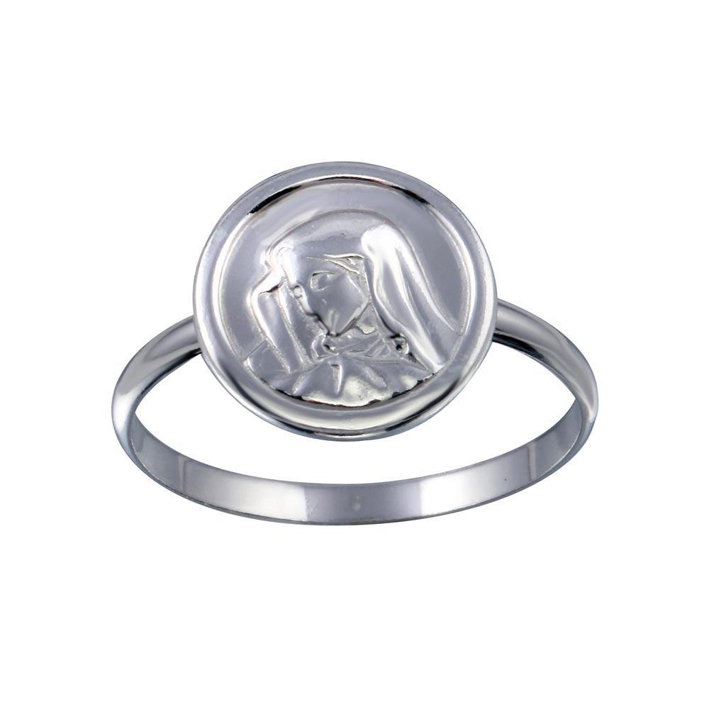 Sterling Silver High Polished Mary Medallion Ring
