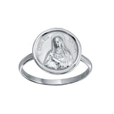 Sterling Silver High Polished Disc Mother Mary Design Ring