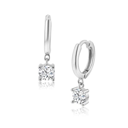 Sterling Silver 12.5mm Dangling Clear CZ Hoop Earring