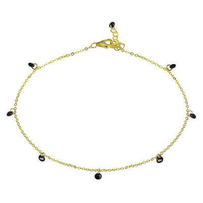 Sterling Silver Gold Plated Dangling Black CZ Anklet