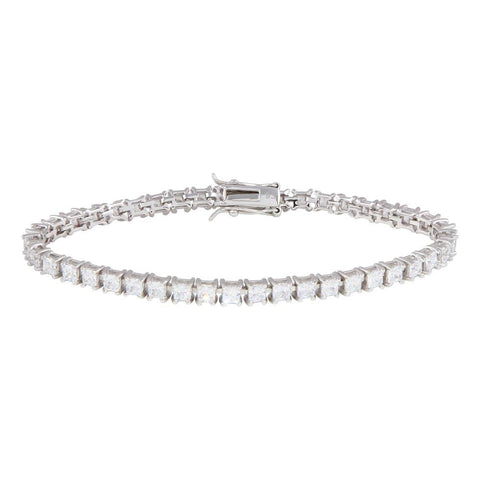 Sterling Silver Rhodium Plated Clear Round CZ Tennis Bracelet