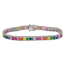 Load image into Gallery viewer, Sterling Silver Rhodium Plated Multi-Colored Square CZ Tennis Bracelet
