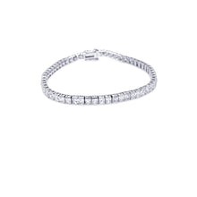 Load image into Gallery viewer, Sterling Silver Rhodium Plated Square Clear CZ Tennis Bracelet