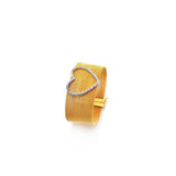 Sterling Silver Rhodium and Gold Plated Open Heart Clear CZ Mesh Bracelet