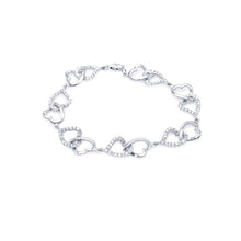 Load image into Gallery viewer, Sterling Silver Rhodium Plated Open Multi Heart Clear CZ Bracelet