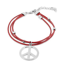 Load image into Gallery viewer, Sterling Silver Rhodium Plated Peace Red Multi Strand Leather Adjustable Bracelet