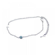 Load image into Gallery viewer, Sterling Silver Bracelet with Sideways Cross and Evil Eye Charms