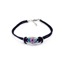 Load image into Gallery viewer, Black Cord Bracelet with Fancy Sterling Silver Evil Eye Charm Paved with Clear &amp; Pink CZ