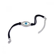 Load image into Gallery viewer, Black Cord Bracelet with Sterling Silver Evil Eye Charm Paved with Clear CZ